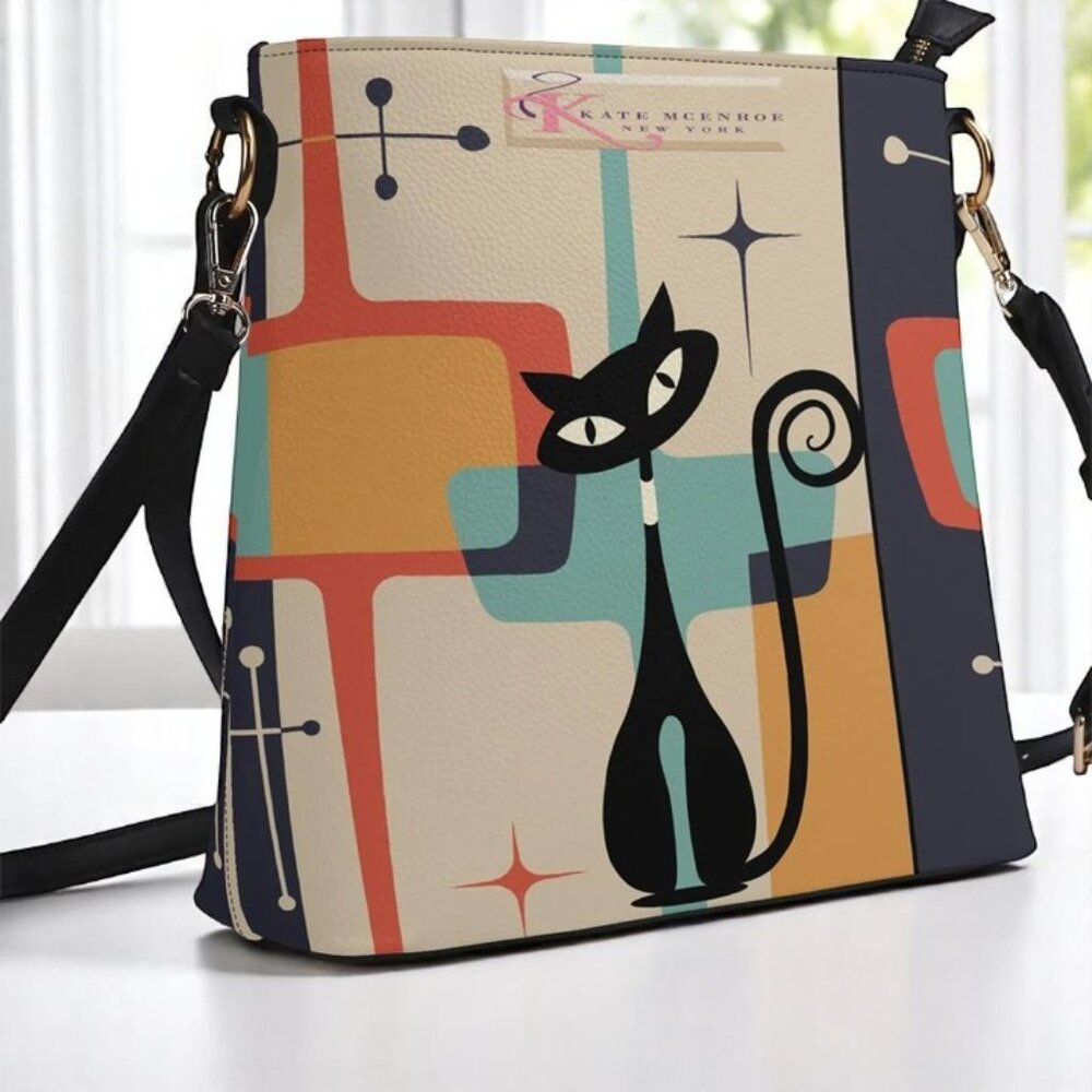 Atomic Kitschy Cat Crossbody Bucket Bag - NWT - Retro Vibe - Picture 2 of 7
